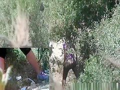 Blonde pissing in the nature