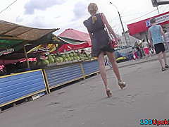 G-string on sexy chick's ass in real upskirt vid