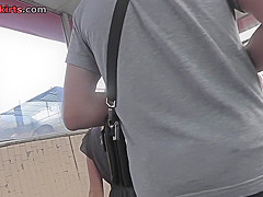 G-string on sexy chick's ass in real upskirt vid