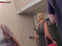 G-string on sexy chick's ass in real upskirt vid