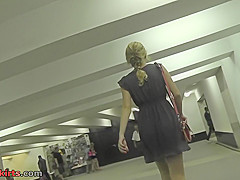 G-string on sexy chick's ass in real upskirt vid