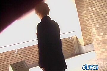 This hot Asian got skirt sharked while smoking a cigarette